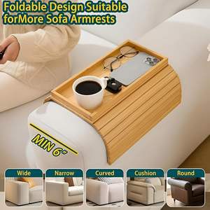 Plateau d'accoudoir de canapé en bois flexible avec porte-gobelet intégré, grande couverture latérale pour canapé, pour collations et boissons - Product Image 3