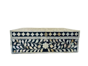 Organizador de joyas con incrustaciones de madreperla artesanal, caja de almacenamiento decorativa de resina personalizada con forro de terciopelo suave para regalar - Product Image 2