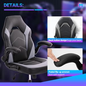 Silla de Juego Ergonómica con Reposabrazos Ajustables de Cuero PU Abatibles para Oficina, Hogar y Videojuegos, Excelente Idea de Regalo de Muebles para Navidad - Product Image 3