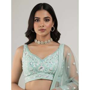 Sparkling <b>Green</b> Sequin Embroidered <b>Net</b> Reception Lehenga Choli - Product Image 3
