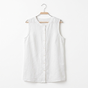 Blusa de Lino Ecológica para Mujer, Estilo Prairie Chic, Sin Mangas, Cuello en V, Corte Holgado, Transpirable, para Uso Diario - Product Image 3