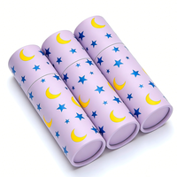 Emballage en tube de papier rose personnalisable avec impression lune et étoiles, boîte cadeau cylindrique écologique pour lotion et cosmétiques