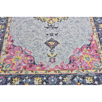 Tapis d'appoint en laine tufté à la main, motif floral vintage, écologique, adapté aux animaux domestiques, à poils moyens, rose et jaune, inspiré du style persan, motif médaillon vieilli