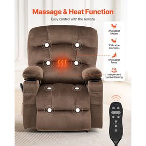 Fauteuil inclinable électrique à double moteur avec massage chauffant pour personnes âgées, 2 porte-gobelets et port USB - Product Image 2