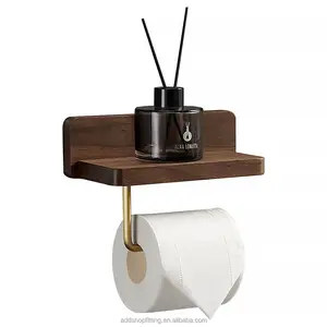 Brass gold wooden toilet paper holder for home