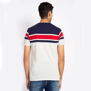 Camiseta de Manga Corta para Hombre con Bloques de Color y Rayas, Personalizada con el Logotipo de tu Marca, Corte Regular, Cuello Redondo, Informal, de Algodón Tejido - Product Image 5