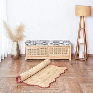Tapis Bohème de Luxe Écologique 100% Jute Naturelle Tressé à la Main, Rouge, à Bordures Festonnées, Tapis de Couloir, Paillasson, Tapis Festonnés, Décoration Intérieure, Utilisation pour la Prière - Product Image 4