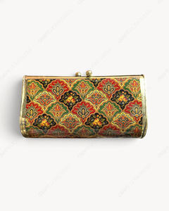 Handcrafted Blue Lotus Flower <b>Clutch</b> Bag <b>Gold</b> Tone Frame Floral Pattern Minaudiere Evening <b>Purse</b> Women Wholesale Supplier - Product Image 4