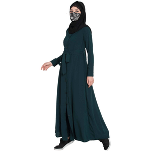 Women's Dark Green <b>Long</b> Sleeve Floor Length Abaya Modest <b>Dress</b> Round Neck Loose Fit Cotton Daily Wear Middle East Style - Product Image 1