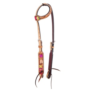Calidad superior Handmade100 % cuero genuino Western Single Ear Floral Tooled Headstall con proveedor de pintura a mano Fabricante - Product Image 2