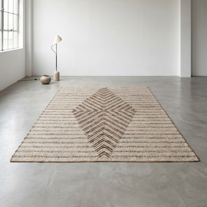 Handcrafted Handwoven Modern Jute <b>Rug</b> Anti-Slip <b>Thick</b> Medium Pile Beige Brown Geometric Chevron Pattern Textured Area Carpet - Product Image 3