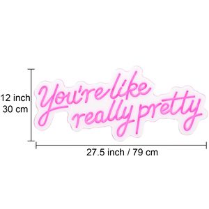 Grand enseigne lumineuse LED néon rose de 27,5 po x 12 po avec télécommande, décoration murale « You're Like Really Pretty » - Autocollants muraux - Product Image 2