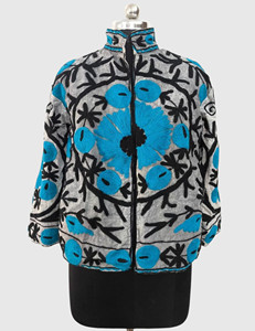 Hand Embroidered Floral Cotton Mandarin Collar Jacket Full Sleeve Regular Length Adult Women'<b>s</b> Spring Wear Prairie Chic Style - Product Image 1