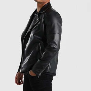 Veste en cuir véritable pour homme, style motard, nouvelle conception OEM, motif uni, fermeture éclair, respirante, pour l'hiver. - Product Image 4