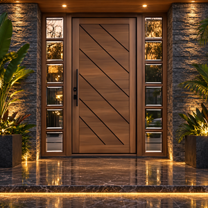 Puerta de Entrada Abatible de Madera Sólida de Lujo GA-37L con Panel Lateral de Vidrio para Apartamento - Product Image 5