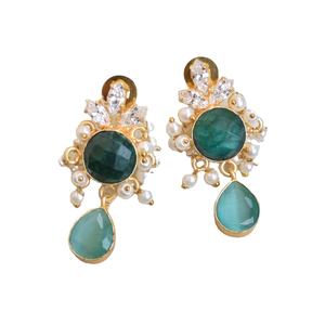 Brass Pearl Stud <b>Earrings</b> Wholesale Natural Semi Precious Stone 18K Gold Plated Finish Fashion Forward Style Premium B2B - Product Image 1