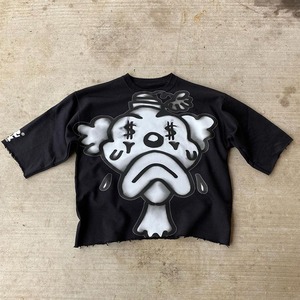 T-shirt blanc à manches courtes pour homme avec imprimé lettre V noire, col rond, décontracté, respirant, 100 % coton, coupe classique, logo sur le devant - Product Image 1