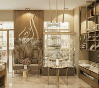 Agencement de magasin de bijoux et montres de luxe : personnalisation complète de la pièce, vitrine en verre, présentoir à bijoux, décoration de magasin