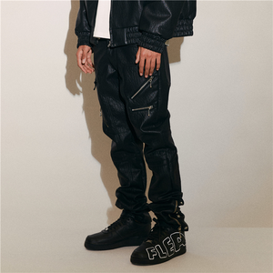 Pantalon cargo Y2K en molleton évasé à taille mi-haute pour homme, style hip-hop, en similicuir, avec cordon de serrage et revers, idéal pour l'hiver - Product Image 2