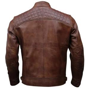 Veste en cuir véritable et toile pour homme, style décontracté, en peau de mouton véritable, pour motards et bikers, vente en gros - Product Image 5