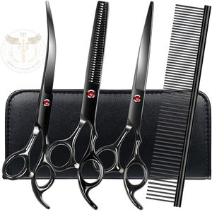 Kit Profesional de Tijeras para Peluquería Canina - Cuchillas de Acero Inoxidable con Recubrimiento de Titanio, Tijeras Rectas/de Entresacar/Curvas, 23 Dientes - Product Image 6