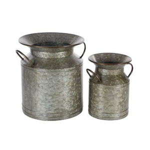 <b>Set</b> Of 2 Decorative Metal Galvanized Flower <b>Vases</b> Handmade Milk Can With Side Handle For Home Outdoor Garden Decor Flower Holder - Product Image 1