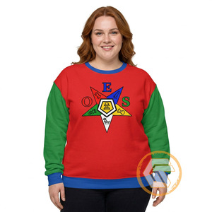 Pull en tricot pour femme Eastern Star brodé, rouge, vert, bleu, col rond, manches longues, pull d'hiver, design color block - Product Image 3