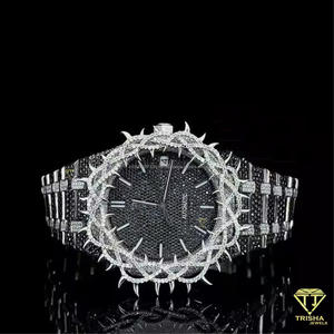Reloj de Diseño para Hombre con Incrustaciones de Diamantes, Bisel con Puntas, Diamantes Cultivados en Laboratorio VVS, Plata 925, Automático - Product Image 1