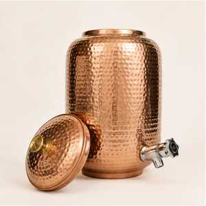 Distributeur d'eau en cuivre pur, finition martelée, avec pot de stockage, couvercle détachable et robinet - Product Image 6