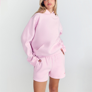 DTF Custom <b>Womens</b> Hoodie <b>Shorts</b> Set Polyester Cotton Casual Streetwear Personalized Print OEM Lounge Matching Two Piece Set - Product Image 2