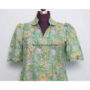 Robe mini kangourou 100 % coton pour femme, imprimé floral fait main, style décontracté et élégant, coupe trapèze, motif uni, idéale pour le quotidien et les fêtes - Product Image 2