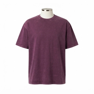 Men's <b>Purple</b> Washed T <b>Shirt</b> Oversized Short Sleeve Crew Neck Casual Streetwear Apparel Wholesale Supplier - Product Image 4