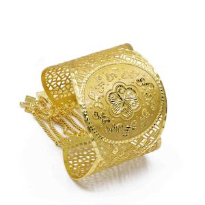 Wholesale Elegant 14K 18K 24K Dye Gold Plated Filigree Cuff Bangle With A Traditional Design Brass Cuff <b>Kada</b> And Dangling Chains - Product Image 2