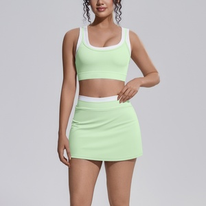 Ensemble jupe et haut de sport pour femme, respirant, en Spandex/Nylon, taille haute, longueur intégrale, pour le yoga, la gym, le fitness, avec soutien-gorge de sport - Product Image 4
