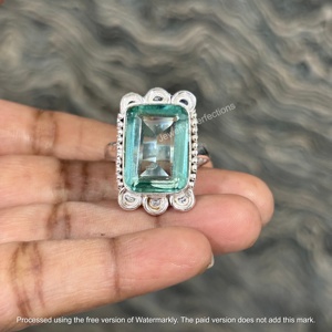 Rectangular Bohemia Silver Plated Natural Aquamarine Emerald Cut Gemstone <b>Rings</b> for Wedding Engagement Party <b>Statement</b> Wholesale - Product Image 2