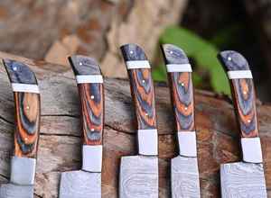 Juego de Cuchillos de Chef de 5 Piezas de Acero de Damasco Hechos a Mano con Funda de Cuero, Cuchillos de Cocina de Alta Calidad de Acero de Damasco con Funda de Cuero - Product Image 3