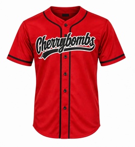 Maillot de baseball personnalisé rouge Cherrybombs, sublimé, respirant, avec boutons, pour softball, durable, vêtement d'équipe athlétique - Product Image 1