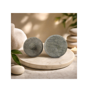 Dr. DYK Natural Green Jade Mushroom Round Flat Hot Stone <b>Massage</b> Handheld Back Relaxer Heating Korean Spa Therapy Massager <b>Tool</b> - Product Image 5