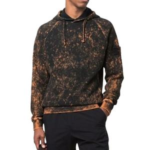 Sweat-shirt à capuche pour homme, coupe oversize, en coton French Terry, manches raglan, effet dip dye, imprimé noir et marron perlé, décontracté, hiver - Product Image 3