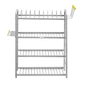 Étagère à vaisselle en métal à 4 niveaux, support de rangement de cuisine sur pied avec crochets, porte-bol multifonctionnel - Product Image 4