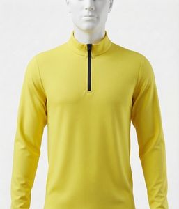 เสื้อถักไหมพรมสีเหลืองสำหรับผู้ชาย แขนยาว คอตั้ง ซิปหน้า โลโก้ด้านหน้า ทรงปกติ สีพื้น เรียบหรู ระบายอากาศได้ดี เหมาะสำหรับใส่ในฤดูใบไม้ร่วง - Product Image 1
