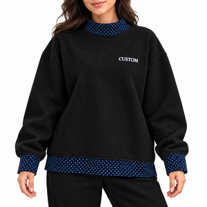 Sudadera Oversize Rosa de Punto de Mezcla de Algodón con Bordado Personalizado para Mujer, Cuello Redondo, Ribete de Puntos, Ropa de Otoño, Sudadera con Capucha y Apliques - Product Image 5