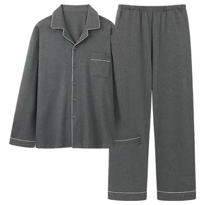 Conjunto de Pijamas de Algodón Negro para Hombre, Manga Larga, Color Sólido, Cuello Camisero con Bolsillos, Ropa de Dormir Informal para Otoño - Product Image 6
