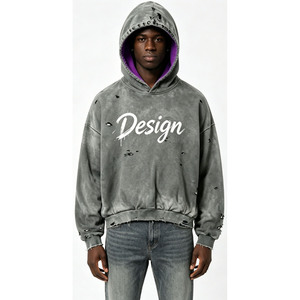 Hoodie délavé à l'acide surdimensionné et vieilli, en molleton 100% coton épais, style streetwear décontracté, unisexe - Product Image 3