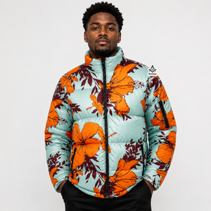 Blouson matelassé pour homme à imprimé floral, style Régalia Maçonnique Héritage, col montant, fermeture éclair, coupe-vent, hiver, décontracté, coupe régulière - Product Image 1