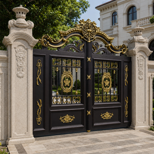 Portail de Villa Ornemental Noir et Or de Luxe, Arche Royale, Porte d'Entrée Principale, Portail de Sécurité, Design Métallique Décoratif pour la Maison - Product Image 1