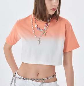 Camiseta de Diseño Elegante de Dos Tonos con Estampado Tie-Dye, Camiseta Lisa Naranja y Blanca de Alta Calidad con Mis Logotipos - Product Image 5