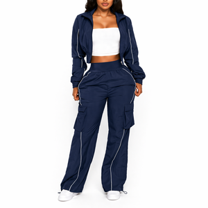 Fashion <b>Women</b> Windbreaker Set 2 Piece Cargo Pants <b>Jacket</b> Streetwear <b>Lightweight</b> Nylon Tracksuit - Product Image 6