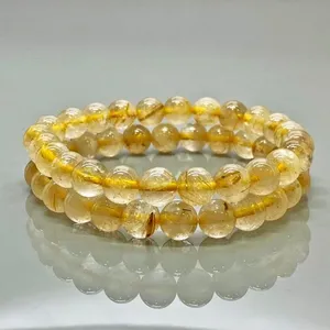 Natural Golden Rutile Quartz 8mm Round Gemstone Beads for Jewelry Making <b>Bracelet</b> Necklace DIY Craft Supplies - Product Image 1