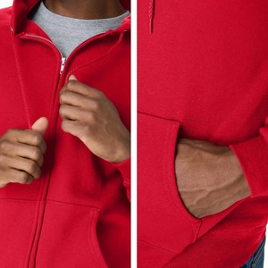 Sweat-shirt à capuche zippé rouge pour homme, coupe classique, en polaire, pour l'automne, couleur unie, manches longues - Product Image 3